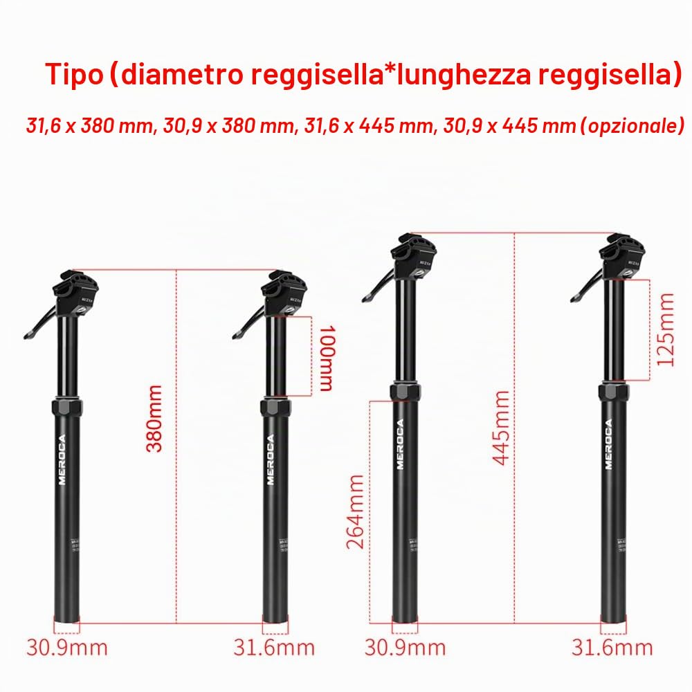 Reggisella telescopico per bicicletta 30.9/31.6mm Tubo reggisella per bici regolabile in altezza in lega di alluminio Reggisella per bicicletta idraulico Accessorio per ciclismo,Accessorio per