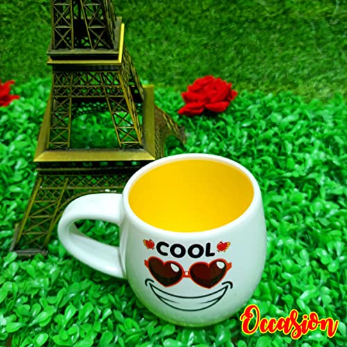 Image of Occasion White Emoji Smily Happy Ceramic Milk /Coffee /Tea /Juice Mug -250ML (Cool Emoji White Mug)