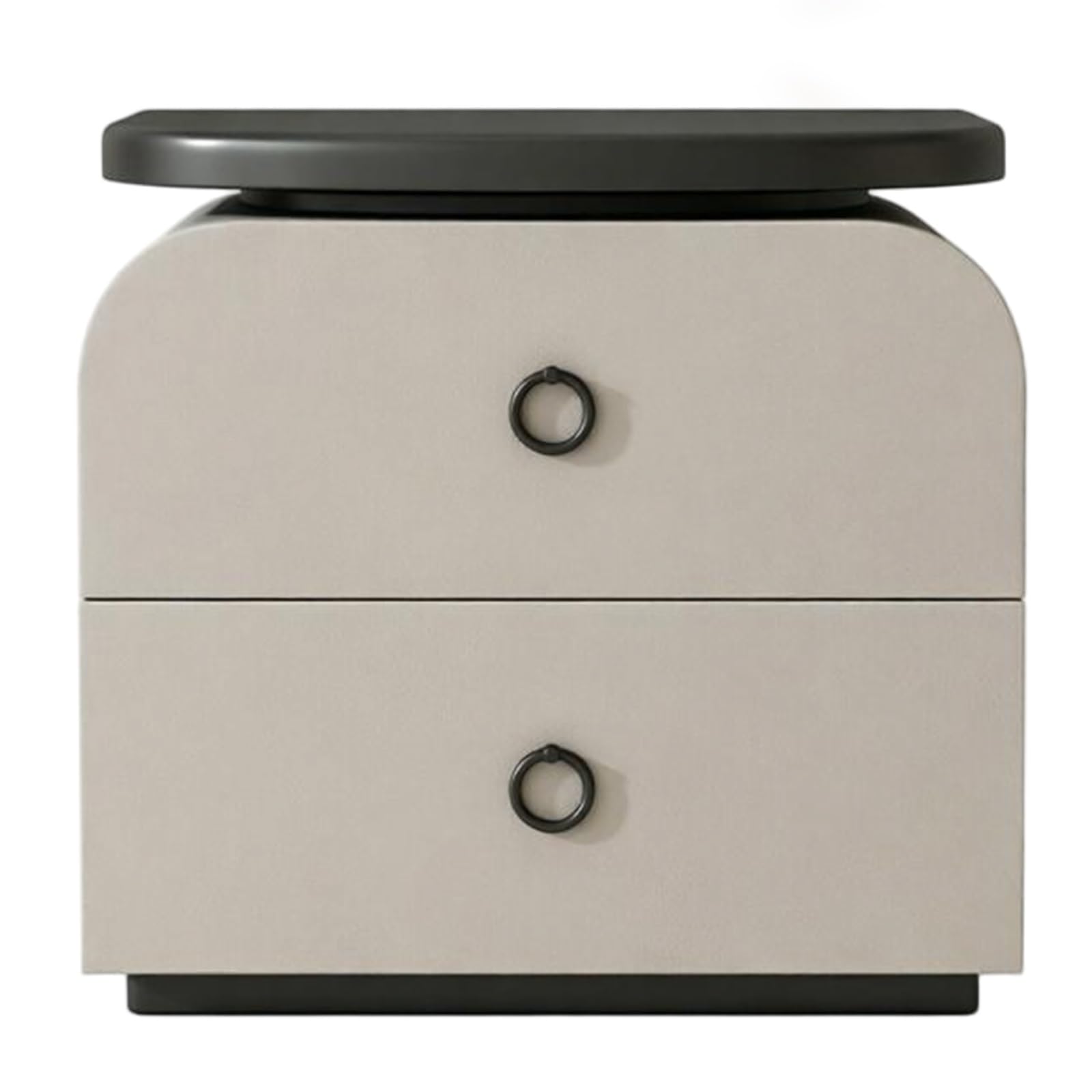 guiling-1986 Bedside Table Nightstand Storage Solution Two Drawers Ring Pulls Black Surface for Bedroom Nightstand(Gris,Small)