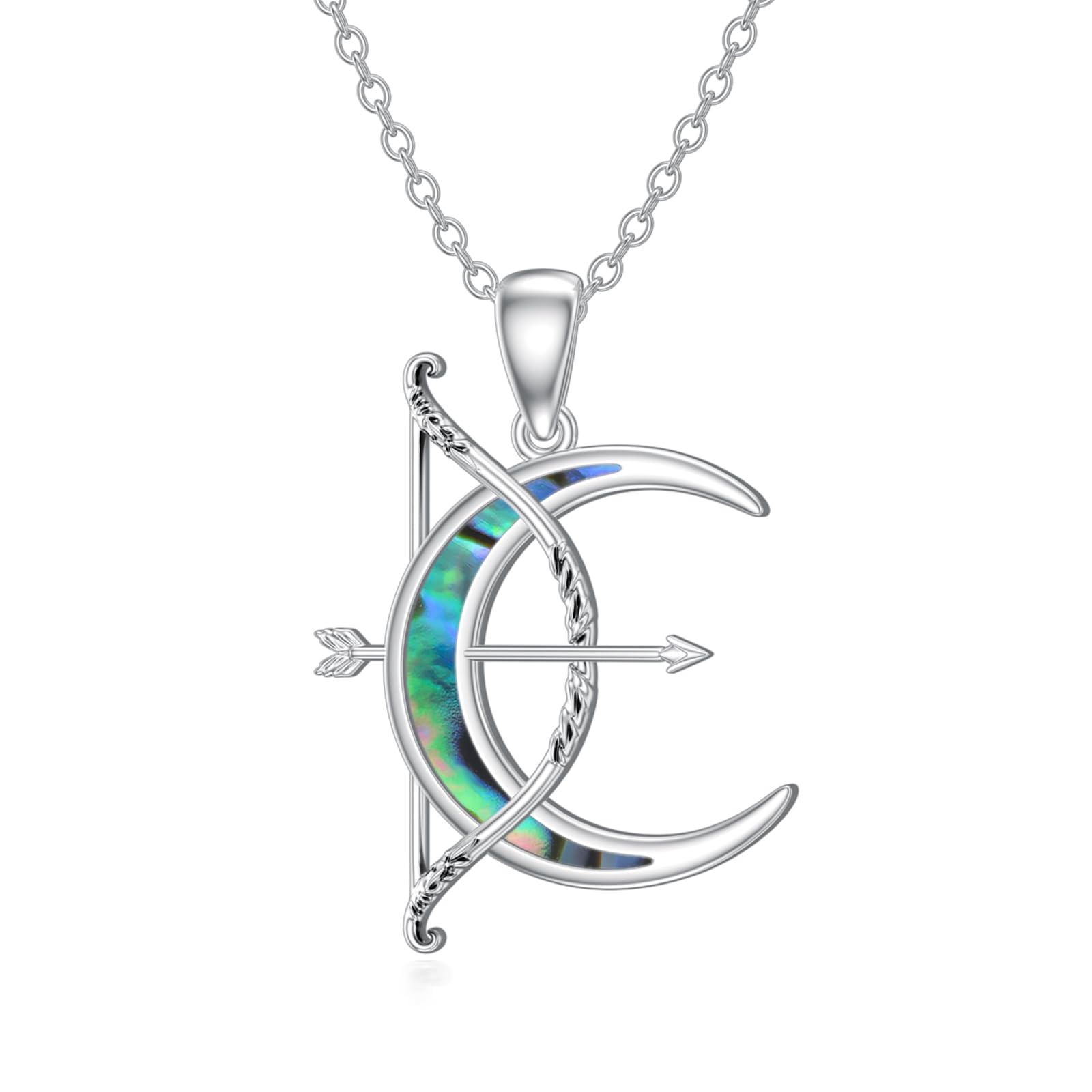 Collar de Plata de Ley 925 Concha de Abulón Flecha Colgante de Luna Joyería Para Mujer