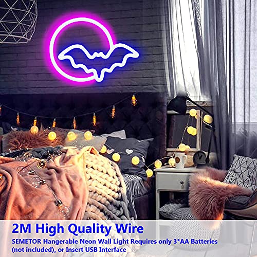 Semetor Neon Signs, Moon And Bat Led Neon Lights, Neon Light Sign For Wall Usb/Battery Powered Led Neon Sign For Wall Decor, Bedroom, Kids Gift, Living Room, Bar, Party, Christmas, Wedding, Halloween #TOP2