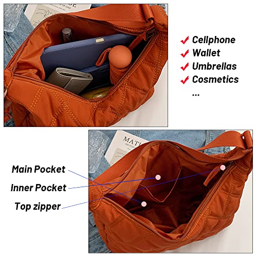 Women Hobo Shoulder Bag Puffer Small Tote Crossbody Bag Purse Cotton Handmade Bags Handbag With Zipper School Work Travel Black #TOP4