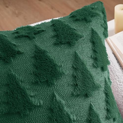Image of MIULEE Christmas Throw Pillow Covers Lumbar Dark Green Christmas Decorations Xmas Tree 12x24 Pillow Covers Soft Plush Faux Wool Pillowcases Holiday Festivals Winter Home Decor Sofa Couch Bed Porch