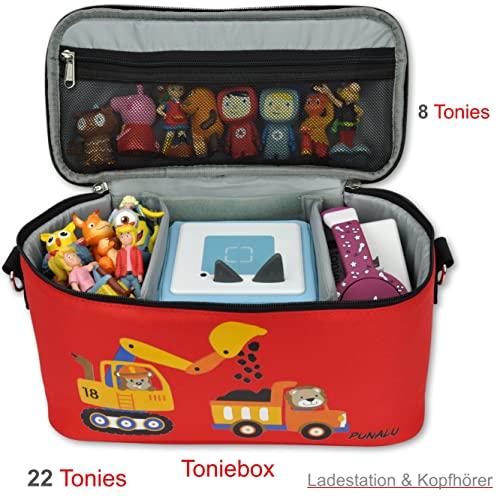 PUNALU Case for Toniebox Space for 30 Tonies, Charger and Headphones Toniebox Bag (Bexcavator Red) - Image 3