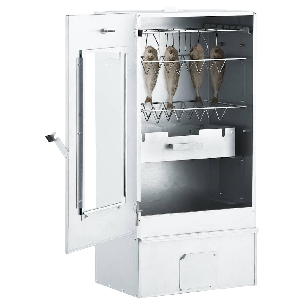 Piec do wędzenia na zewnątrz z ocynkowanej stali z termometrem, oknem i 1 kg wiórów drzewnych, piekarnik grillowy 44,5 x 29 x 83 cm do mięsa, ryb i kiełbasek, w zestawie 12 haczyków w kształcie litery