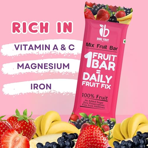 Barefruit 100% Mix Fruit Bar|Healthy Breakfast Diet Energy Snacking Bar For Kids & Adults|Plant Based Protein & Fibre - Rich In Vitamin A, C,Magnesium & Iron|No Added Sugar, Zero Preservatives,200 G