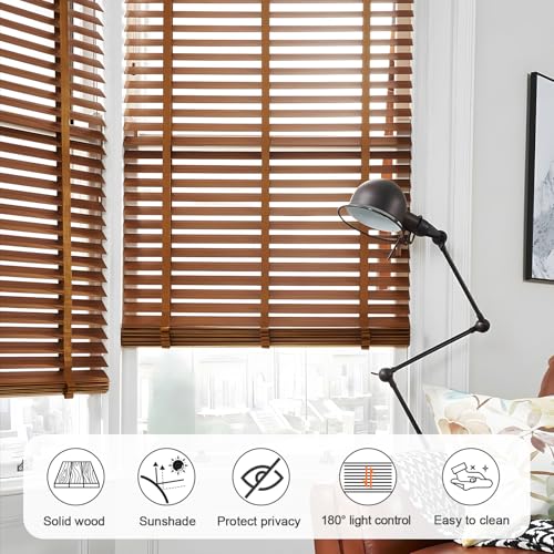 2" Slats Wood Blinds for Indoor Windows, Custom Wood Window Blinds, Wooden Venetian Horizontal Blinds & Shades for Indoor Windows, Office, Living Room, Bedroom