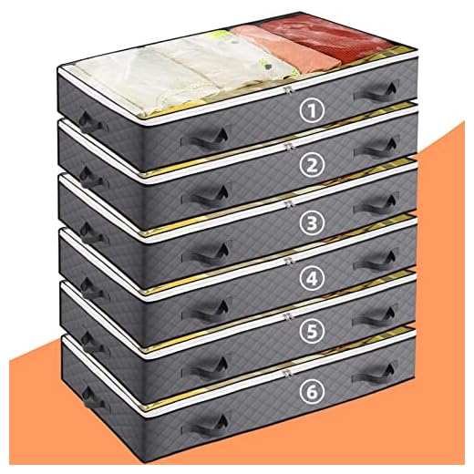 KONIGEEHRE 6 Pack Underbed Storage Bags, Foldable Under Bed Container Bins Organizer for Clothes, Linen, Blanket, Sweater, Duvet, Shoes with Clear Window and 4 Handles, 40x20x6 in(6)