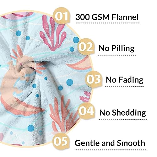 Girl Blanket - 60x80 Inches Personalized Cute Axolotl Throw - Light Blue Soft Fuzzy Blankets for Bed, Couch & Living Room