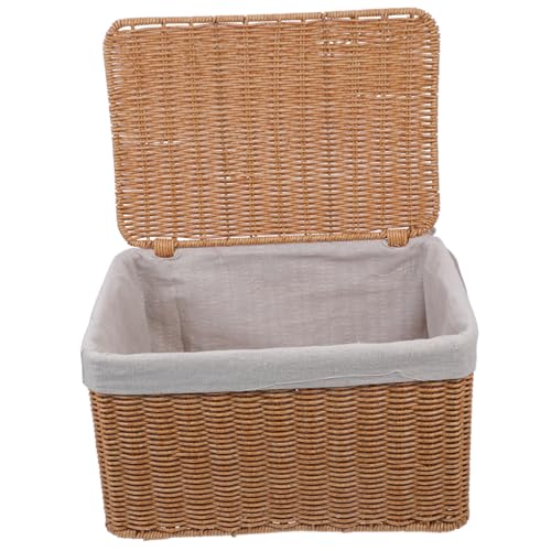 OFFSCH Cestino Intrecciato Rettangolare in Vimini con Coperchio e Doppia Maniglia, Contenitore Portaoggetti Decorativo per Casa, Organizzatore di Stoccaggio per Vestiti, Libri e Riviste