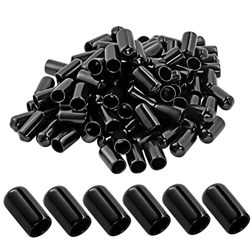 Jamiikury 120PCS Rubber End Caps 10mm ID Vinyl Flexible End Caps Screw Thread Protectors, Bolt End Caps (Black, 120PCS)