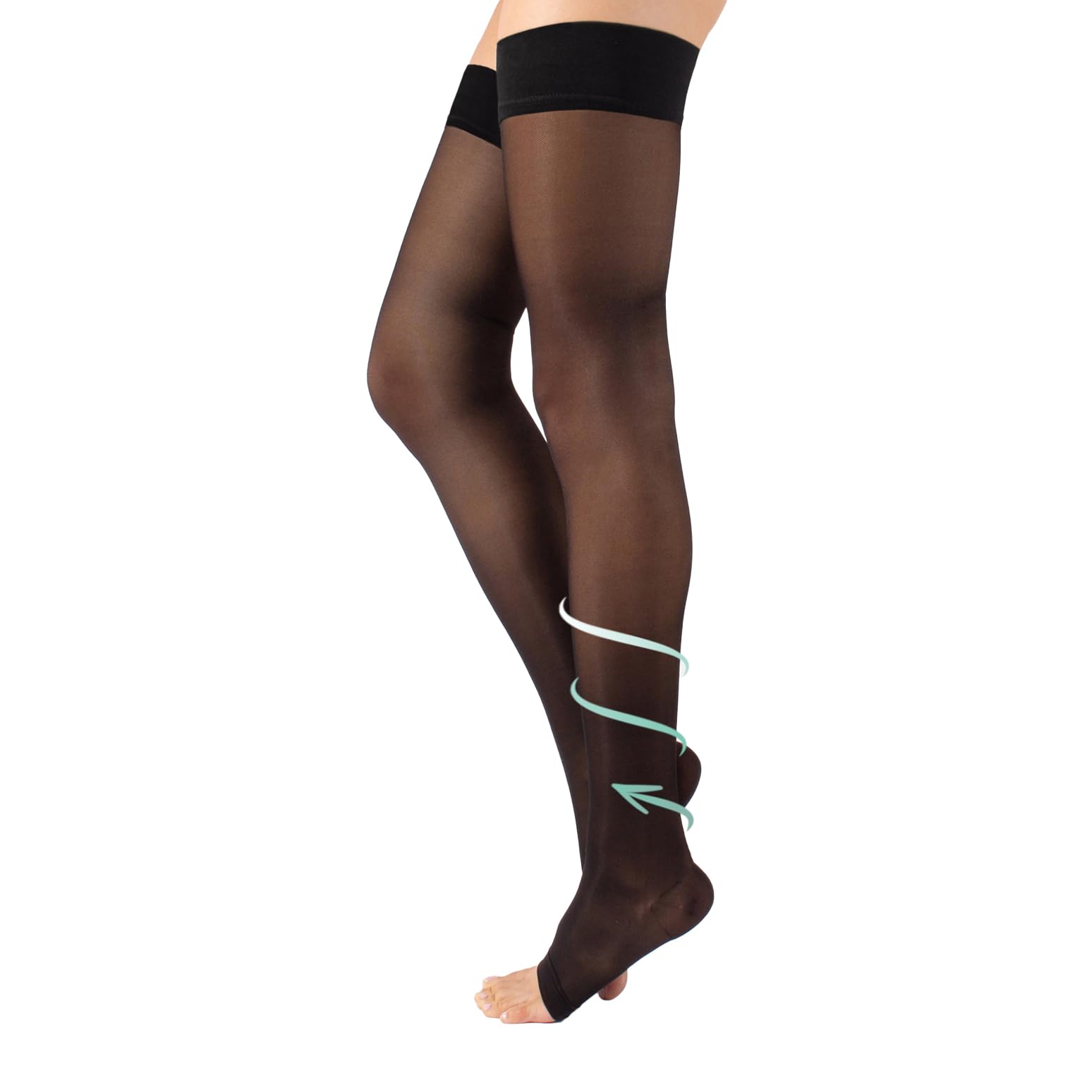 CALZITALY Zehenfreie Medizinische Halterlose mit Starker Abgestufter Kompression 18-22 mm/Hg | Schwarz, Hautfarbe | S, M, L, XL | 140 DEN | Made in Italy (L, Black)