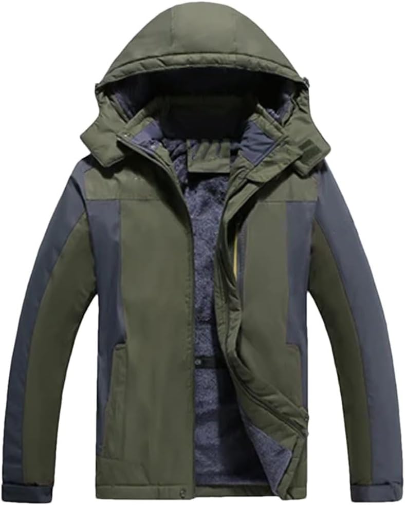 Men's Winter Thicken Fleece Lined Skiing Jackets Camping Warm Snow Coats Windbreaker Hooded Raincoats Clothing