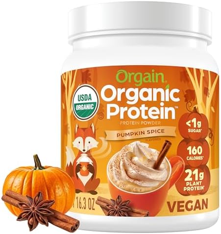 Orgain Organic Vegan Protein Powder, Pumpkin Spice Seasonal Flavo...