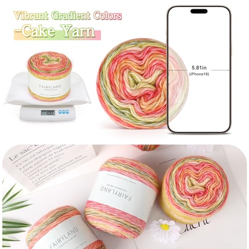Image of Katech Ombre Yarn for Crocheting-Gradient Cake Yarn-4x100g 60% Cotton 30% Acrylic 10% Wool-Ombre Multicolor Soft Rainbow Cotton Crochet Yarn for Scarves, Shawls, Blankets and Garments(H)