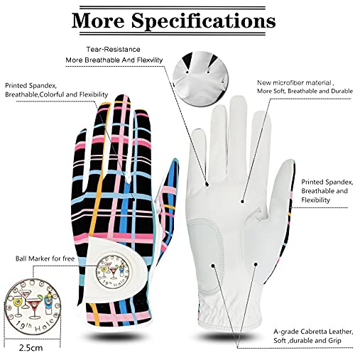 FINGER TEN Women's Golf Gloves - Left & Right Handed, Breathable All Weather Soft Anti Slip with Ball Marker Rain Grip (Black, X-Large) - Image 2