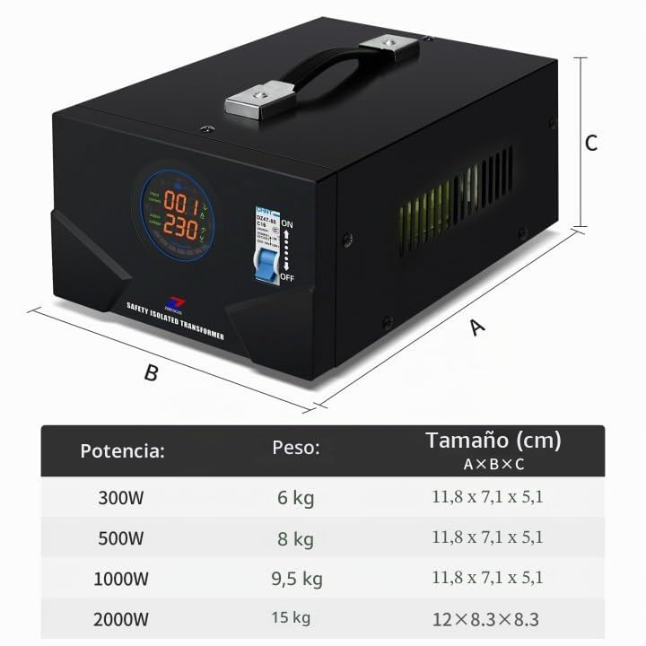 ZHENGXI ELECTRIC Transformador de aislamiento 230v, transformador de tensión de 500w, 2 tomas de salida
