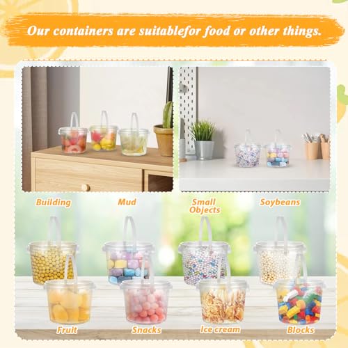 Image of CYEAH 50 Pcs 10 oz & 16 oz Slime Containers with Lids and Handles, Plastic Storage Bucket Containers, Reusable Clear Party Cups for Party or DIY Art Craft, Pigment, Small Tools