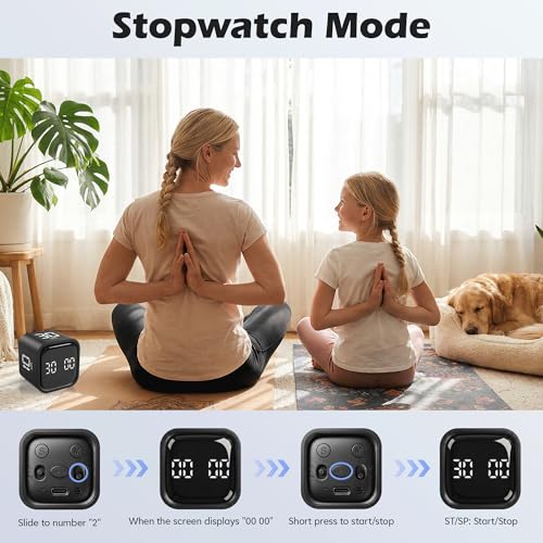 Image of Pomodoro Timer Cube, Productivity Visual Timer Flip, 5 /10 /30 /60 Min Preset Custom Countdown, ADHD Tool Rotating Countdown Stopwatch, Vibrate /High /Low Volume, for Study, Work, Game, Kitchen-Black