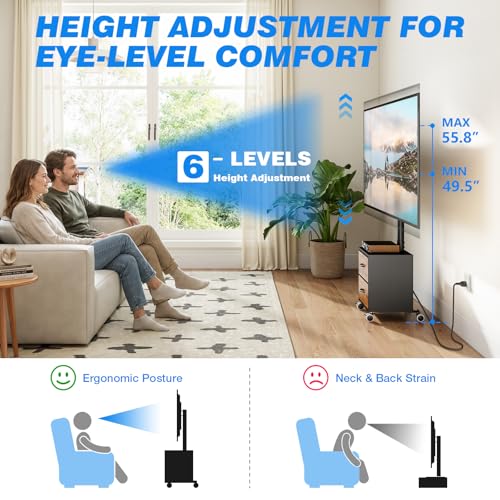 Image of Rfiver Rolling TV Stand with Power Outlet and 2 Drawers for 32-60 in TVs