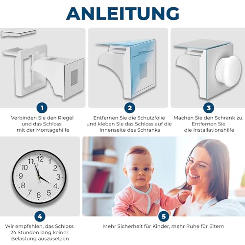 Hoffenbach Magnetische Kindersicherung 12 Schlösser + 3 Schlüssel – Schranksicherung & Schubladensicherung ohne Bohren – Unsichtbarer Magnetverschluss – Weiß