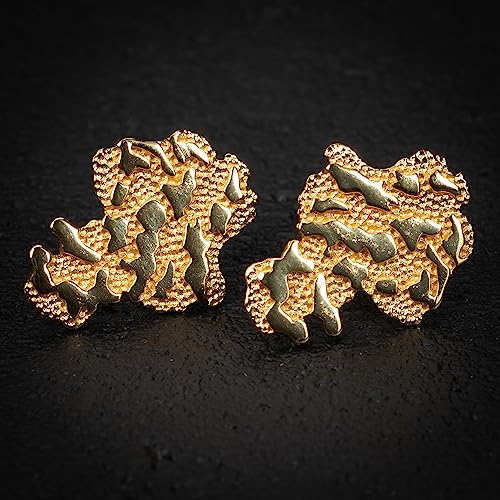 Men's Large 14k Yellow Gold Plated 925 Sterling Silver Retro 90's Hip Hop Hypoallergenic Ear Ring Textured Solid Gold Big Nugget Stud Screw Back Earrings For Men3