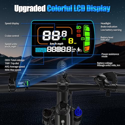 Electric Bike, 1000W Peak Motor, 26โ E Bike for Adults, 40 Miles Range & 22 Mph Ebike, Electric Bicycle for Commute, 7 Speed & Colorful LCD Display