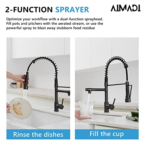 Image of AIMADI Oil Rubbed Bronze Kitchen Faucet,Commercial Kitchen Sink Faucet | Modern Single Handle Single Hole Kitchen Faucets with Pull Down Sprayer