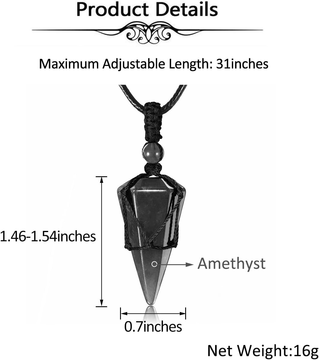 Top Plaza Mens Necklace 6 Facet Healing Crystal Stone Pendant Necklaces for Men Adjustable Natural Gemstone Pointed Necklace Energy Quartz Protect Jewelry for Women Men - Image 7