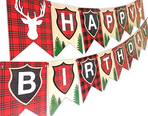 Woodland Reindeer Happy Birthday Banner Pennant Camping Party Banner