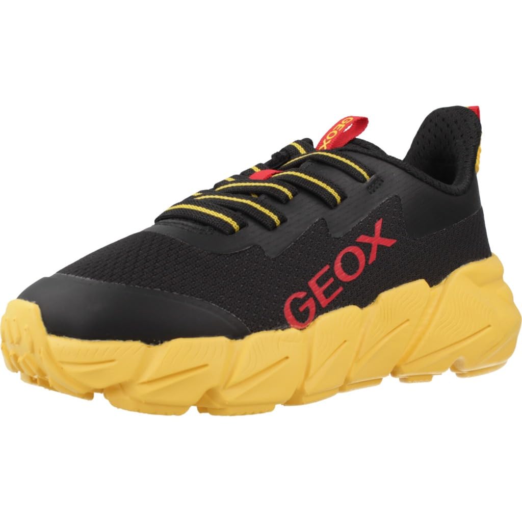 Geox J FLEXYPER Fast BOY Sneaker, Black/Yellow, 12.5 UK