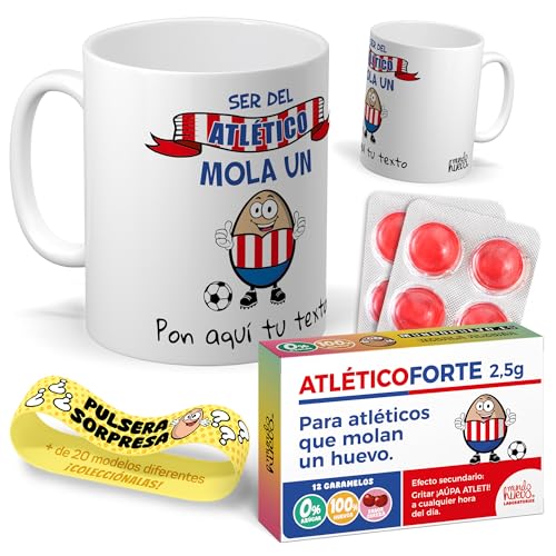 Kit de presente personalizado para fãs do atlético de Madrid | Caneca personalizada ser do atlético mola um ovo doces divertidos pulseira surpresa | presente para colchoneiros.