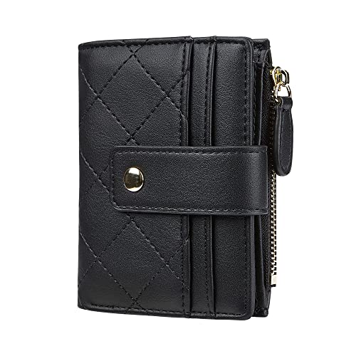 Women's Cute Leather Card Holder Small Compact Bifold Wallet with Zip Coin Pocket