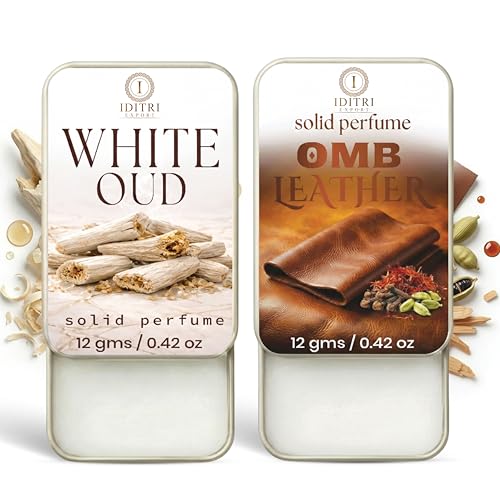 Image of Solid Perfume |OMB leather&White Oud Alcohol Free Wax Perfume Balm, Long Lasting | Pocket Tin 12g, Pack Of 2| Non Greasy Smooth Glide, Travel Friendly Unisex Gifts He Or Her