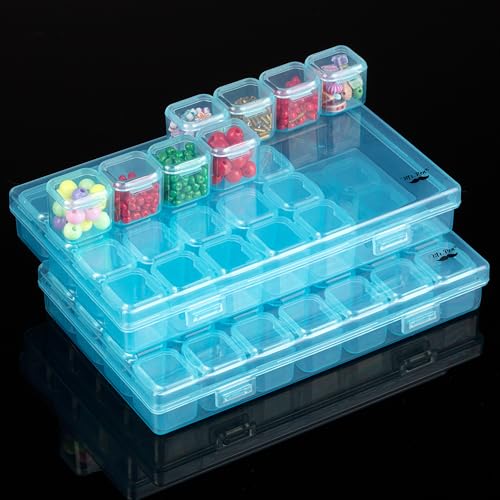 Image of Mr. Pen- Bead Storage Containers, 28 Grids, 2 Pack, Transparent Blue | 160pcs Label Stickers, Transparent, Small Bead Organizer Box, Diamond Art, Diamond Painting Organizer