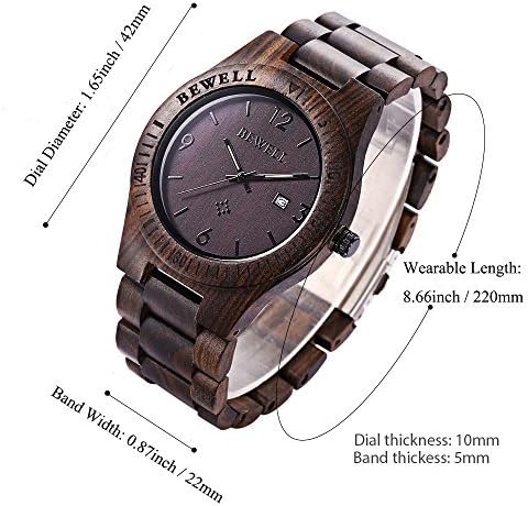 Miniatura 2 de Bewell W086B - Reloj de pulsera para hombre de madera analógico de cuarzo ligero hecho a mano de madera