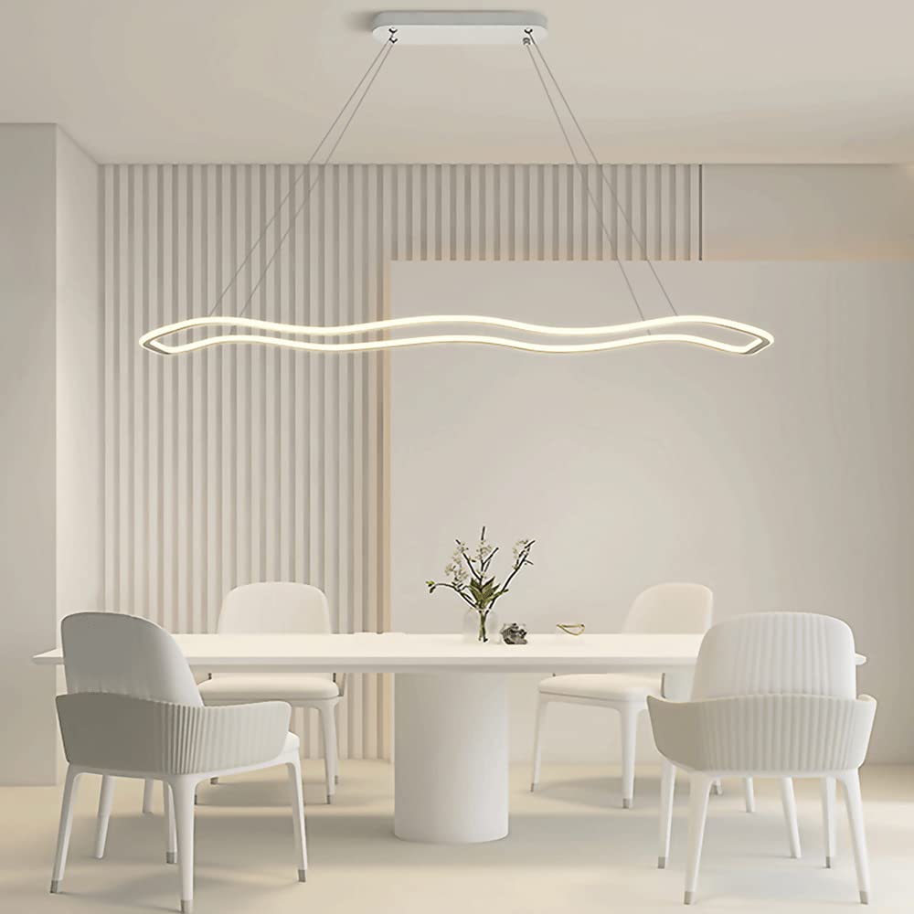 Długa lampa wisząca z białego żelaza, falowana lampa wisząca, nastrojowe oświetlenie LED, lampa wisząca na wyspie kuchennej, minimalistyczny żyrandol do jadalni, 40 W