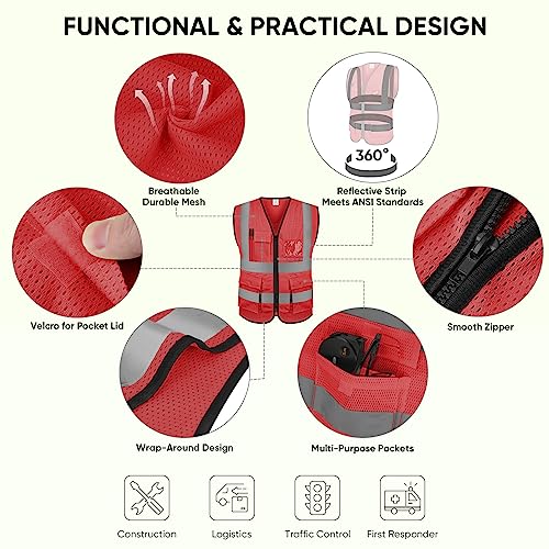 Image of TICONN Reflective Safety Vest High Visibility Class II Mesh Vest for Women & Men Meets ANSI Standards
