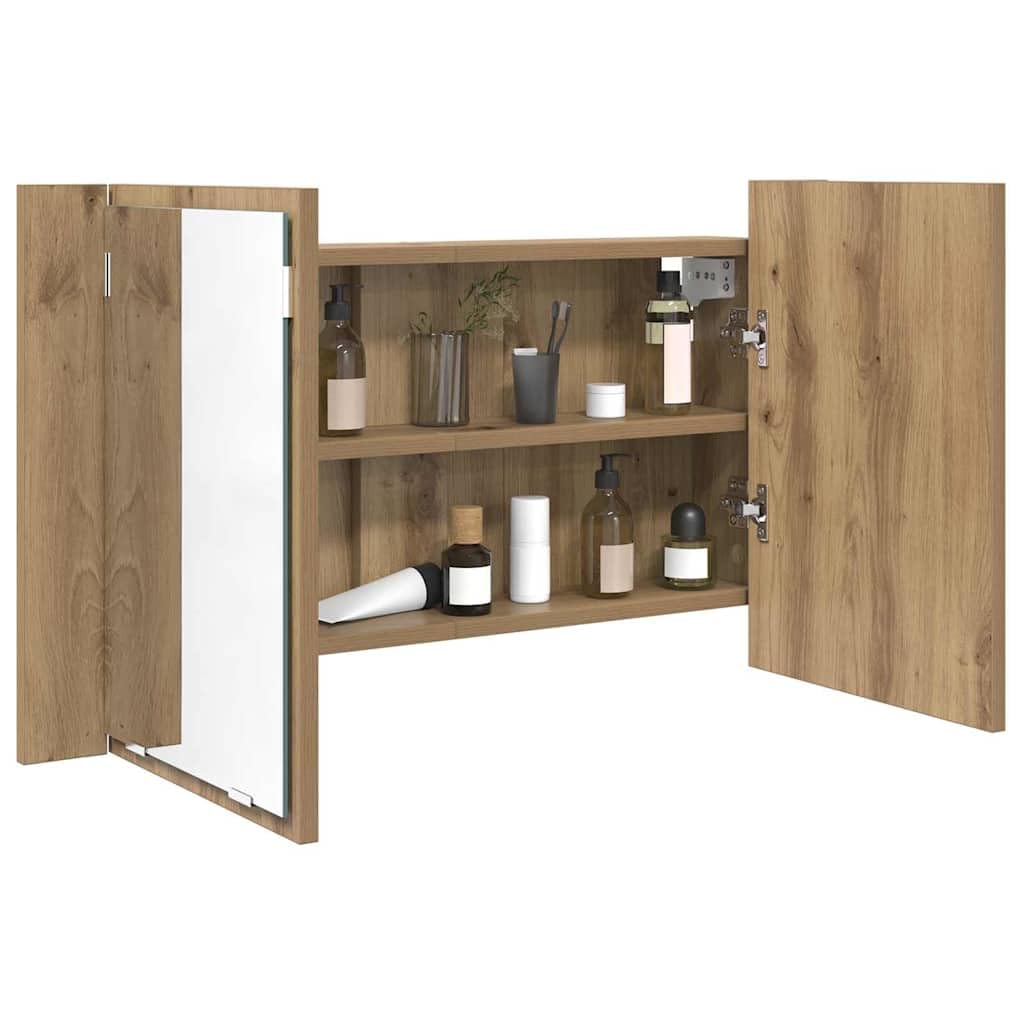 vidaXL Szafka z lustrem do łazienki Dąb rzemieślniczy 80 x 12 x 45 cm, Nowoczesna szafka z lustrem, prostokątny montaż na ścianie, trwałe miejsce na kosmetyki, z podświetleniem LED