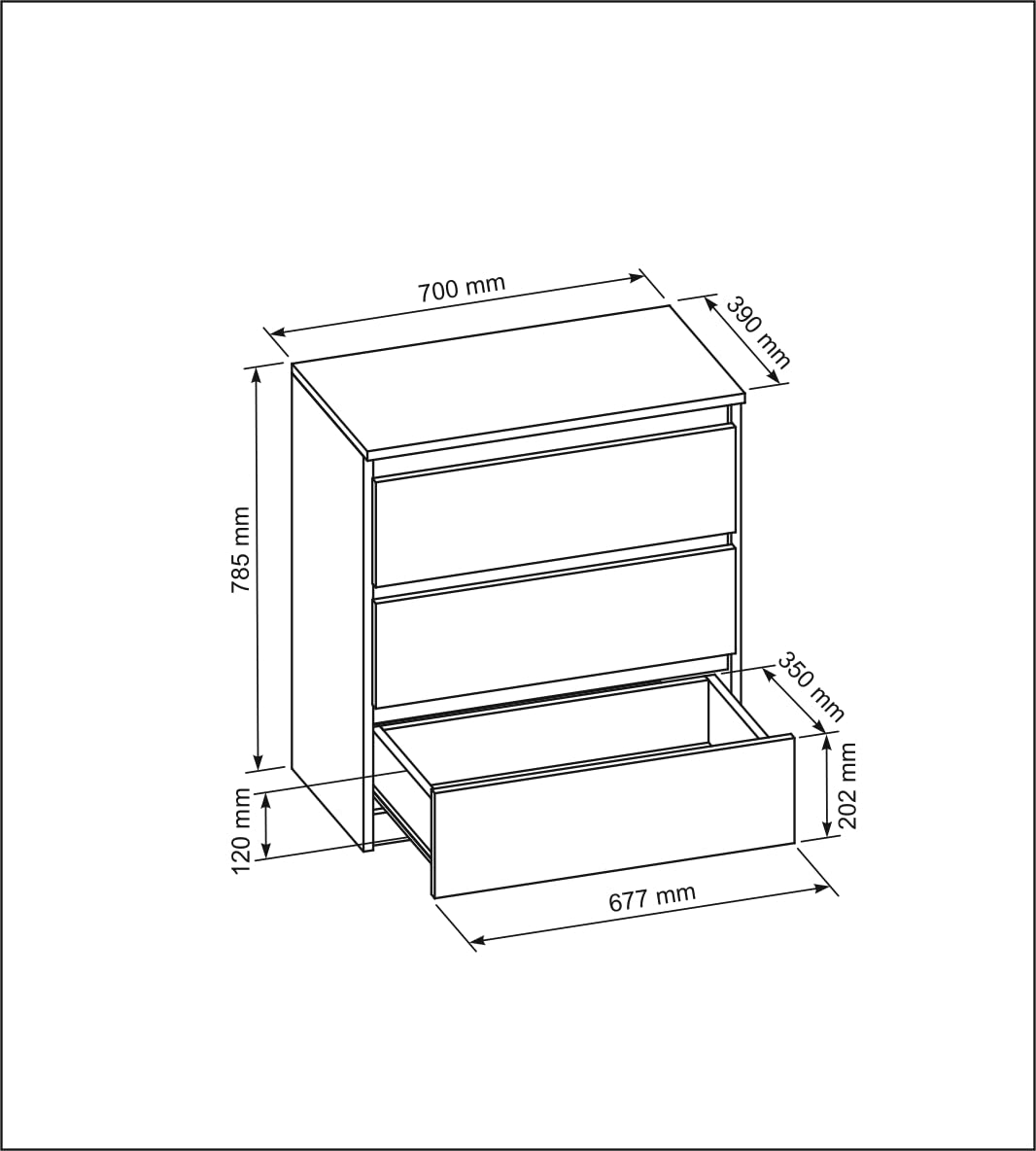 meble masztalerz Komoda Biała 70 cm Matowa z 3 szufladami - 70x78,5x39 cm - Komoda do salonu, sypialni - Szafka z szufladami - Komoda z szufladami
