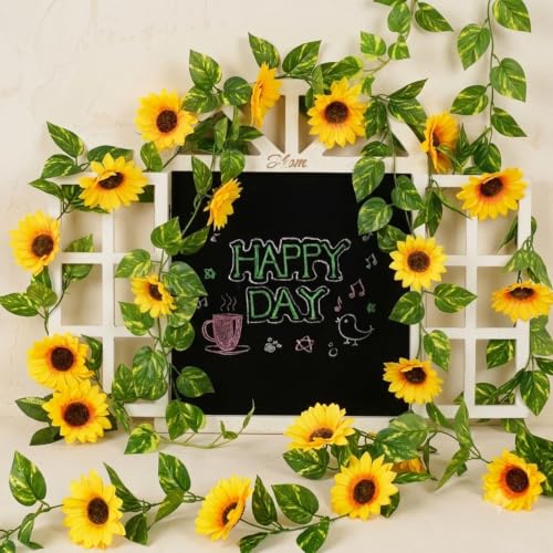 Image of Party Propz Sunflower Decoration Items - 44 Pcs Artificial Flowers for Decoration Hanging Vines, Sunflower Garland, Ganpati Decoration Setup for Home, Door Hanging Decorative Items, Wall Latkan