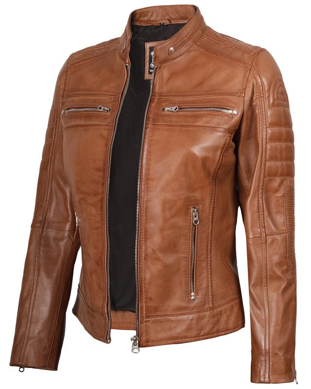 Blingsoul Cafe Racer Leather Jacket Womens - Real Lambskin Leather Jackets for Women