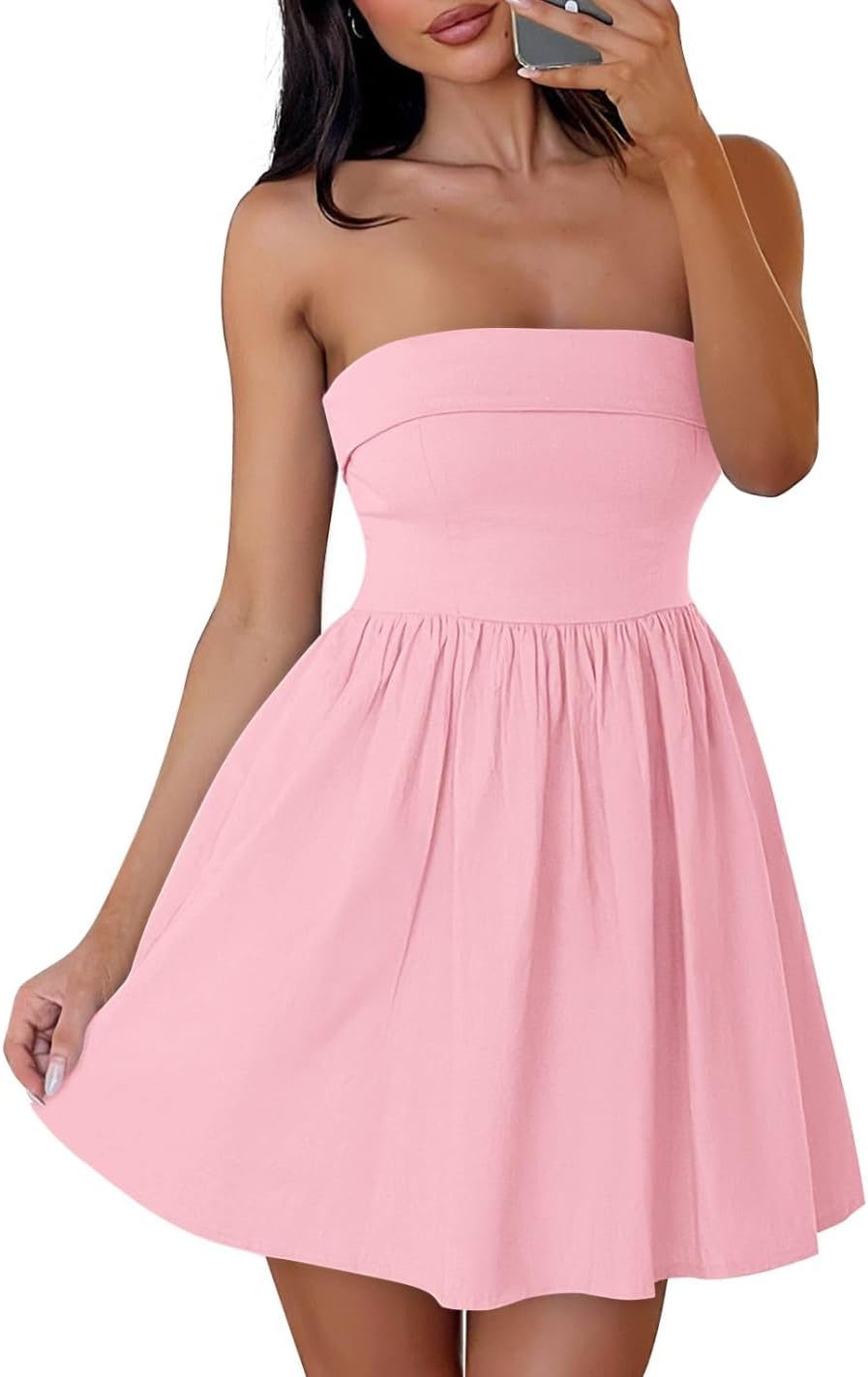 ZESICA Women's Summer Strapless Mini Dress 2026 Sexy Off Shoulder High Waist A Line Swing Party Short Dresses