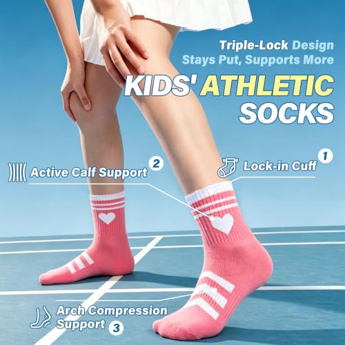 Image of ANTSANG Kids Boys Girls Athletic Cotton Socks,6 Pairs Youth Teen Crew Socks