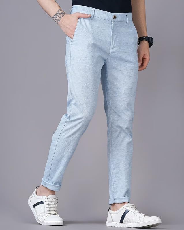 Image of British Club 100% Cotton Slim Fit Flat-Front Trousers for Men | Tailored Design for a Clean Look | Versatile for Office & Casual Wear | Lightweight Breathable Fabric | Black