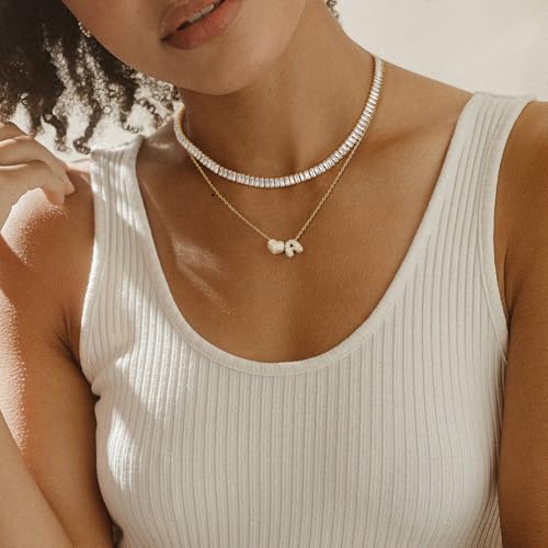 KissYan Bubble Heart Initial Necklaces for Women, 14K Gold Plated Tiny A-Z Letter Pendant Choker Dainty CZ Monogram Jewelry Gifts2