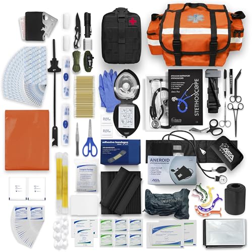 ASA TECHMED EMTs First Responder Trauma Medic Bag - Comprehensive First Aid Survival Kit Molle for Paramedics, Preppers, Hunting, Camping, Hiking, Disaster, Boating, Outdoor Adventures (Orange)