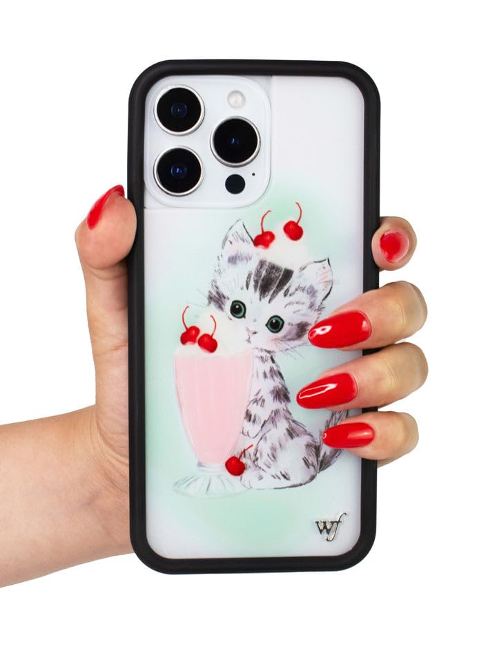 Image of Wildflower Cases - Compatible with iPhone 16 | Protective Black Bumper, 6.5ft Drop Test Certified, Women Owned Small Business | Cat Cherries Blue Red Aesthetic Trendy Cute | Kitty Shake