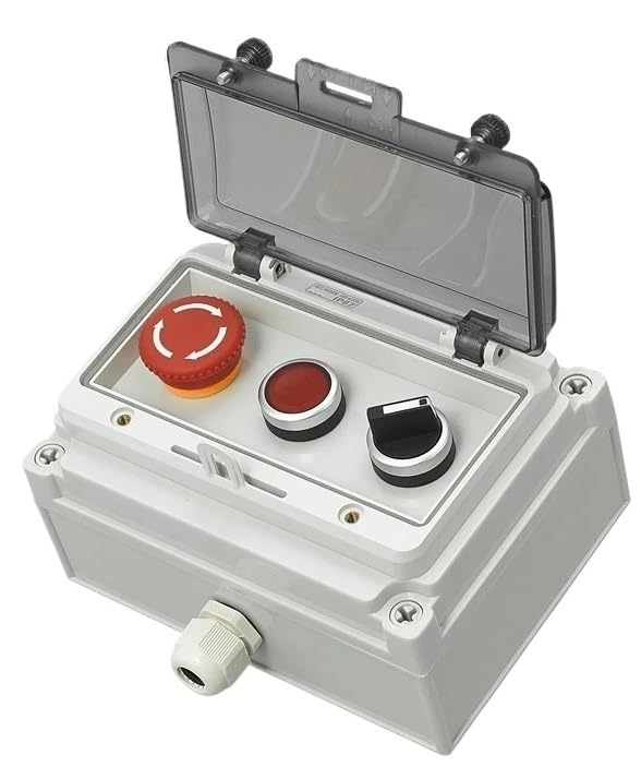 Caja de interruptores de control de botón impermeable for exteriores de 220 V CA, lámpara indicadora de arranque y parada de emergencia, caja de conexiones con interruptor de autorrecuperación(45719)