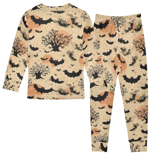 Pajama Sets Long Sleeve Halloween Bats and Trees Soft Comfy Sleepwear 2 Piece PJS 3-8T3